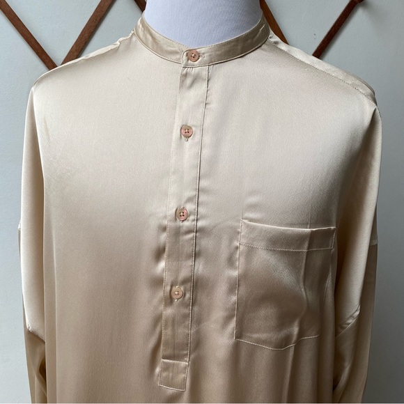ASOS Silky Mandarin Collarless Half Button Shirt - Picture 2 of 13